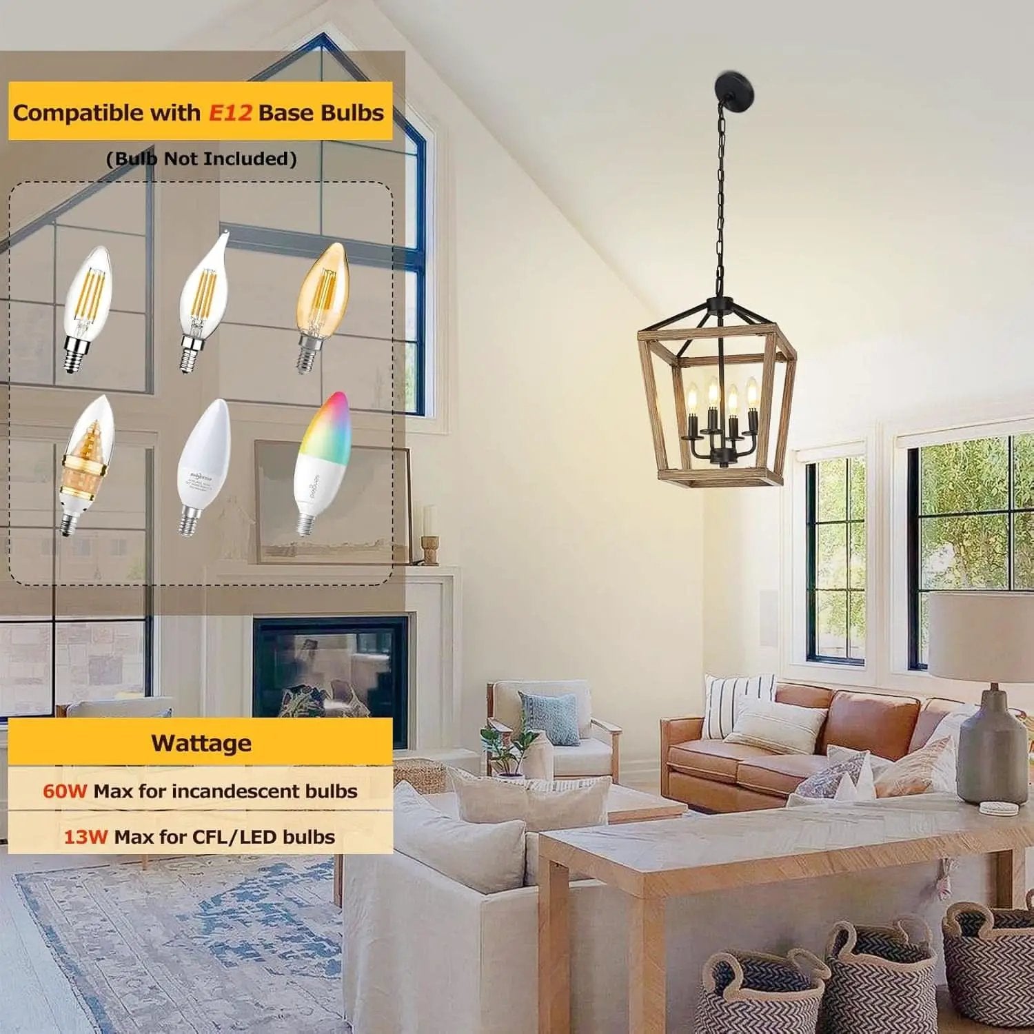 4 Light Farmhouse Chandelier With Rustic Wood Cage Light from PriceLows™