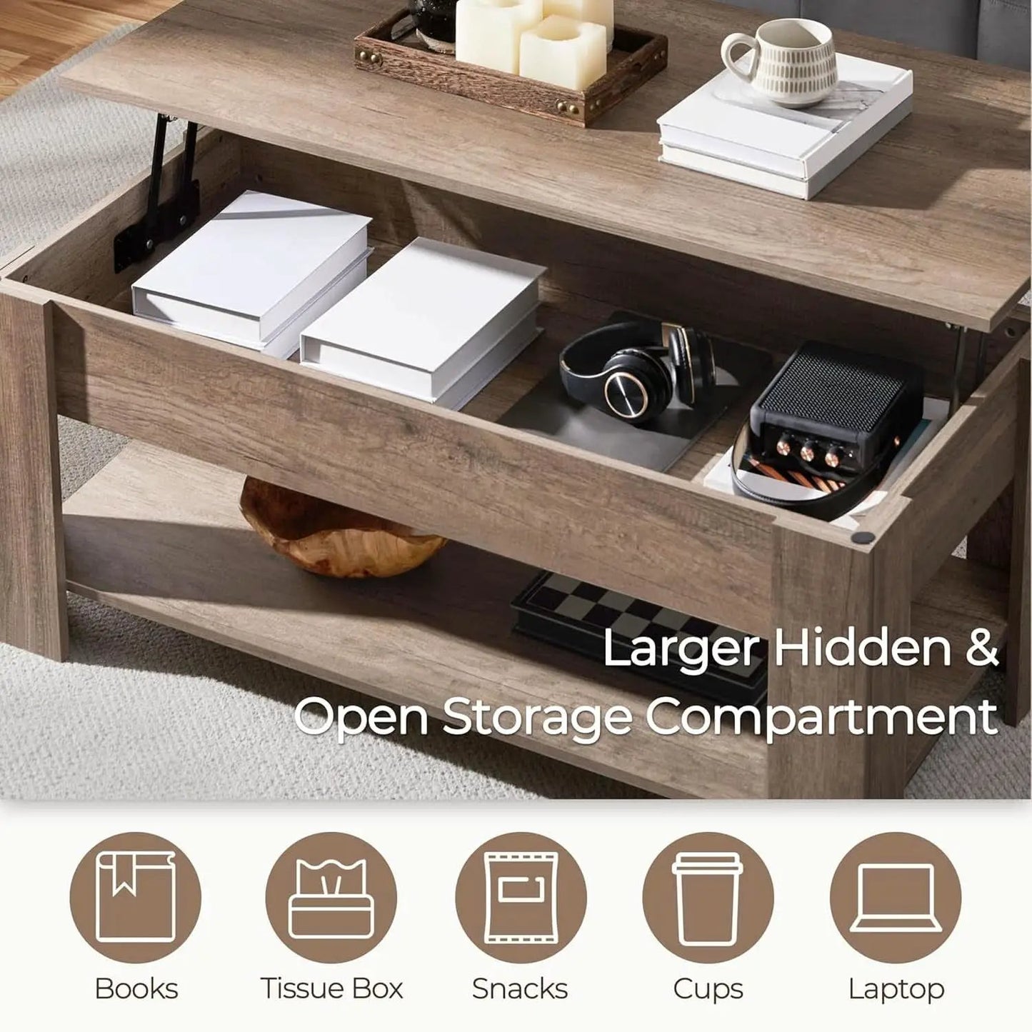 Lift Top Coffee Table With Hidden Compartment Grey from PriceLows™
