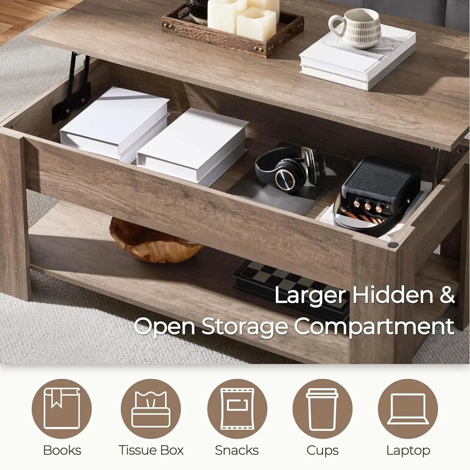 Lift Top Coffee Table With Hidden Compartment Grey from PriceLows™