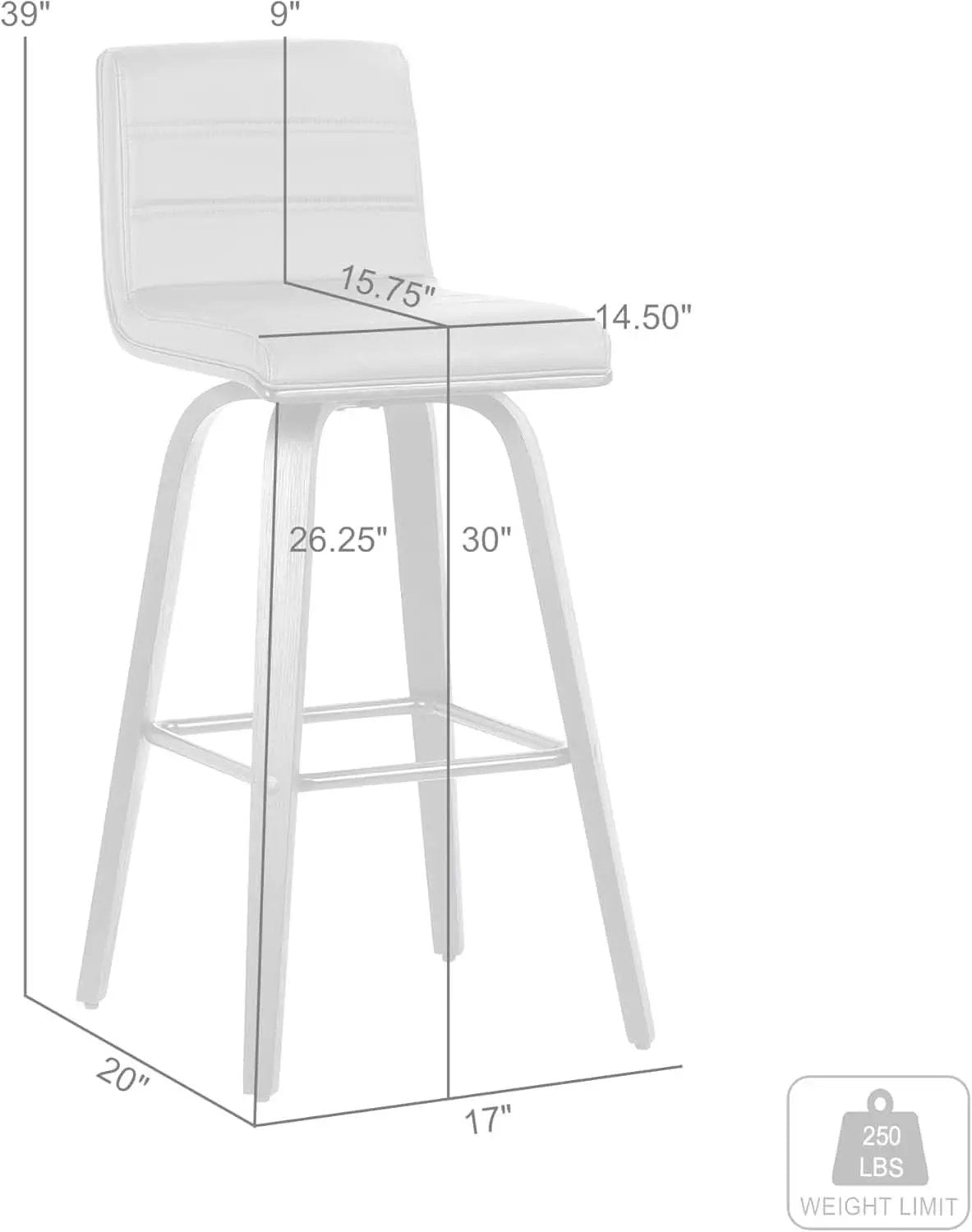 Mid-Century Modern Barstool Grey Faux Leather Wood Finish from PriceLows™