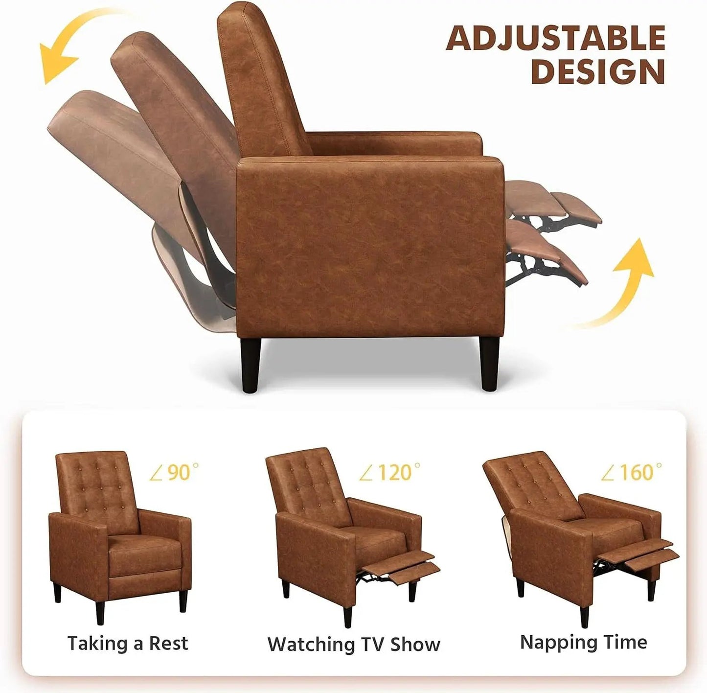 Brown Faux Leather Recliner Sofa Adjustable Back Footrest from PriceLows™