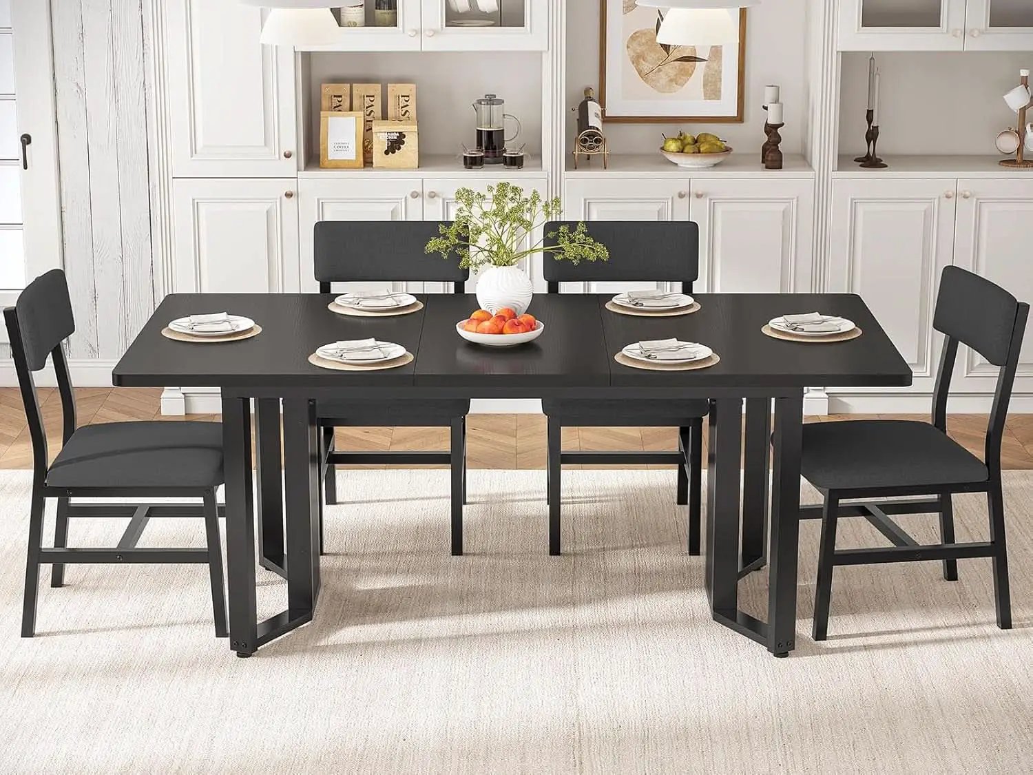 63 Inch Extendable MDF Board Dining Table Set Black Finish from PriceLows™