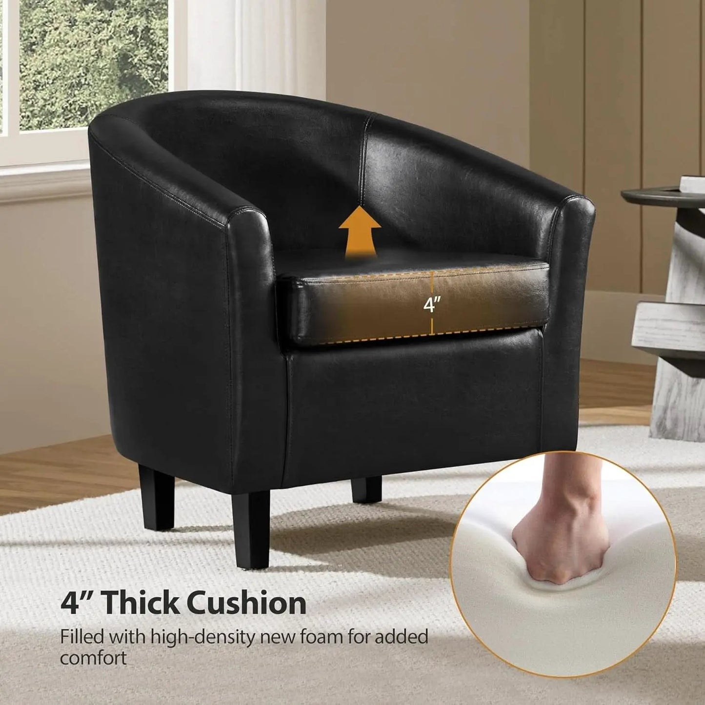 Black Synthetic Leather Barrel Armchairs With Cushions from PriceLows™