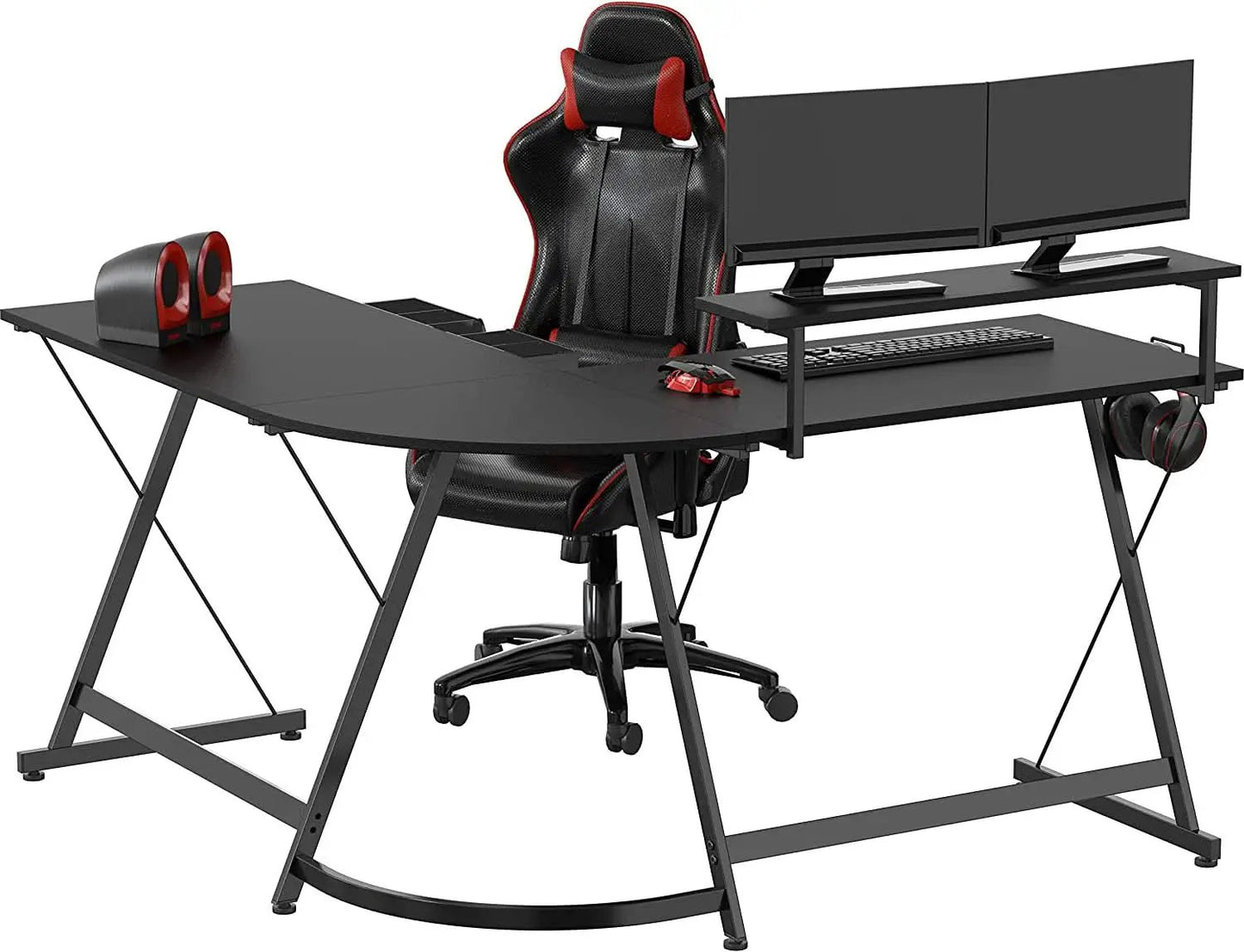 Vista L Shaped Desk With Removable Monitor Shelf In Black from PriceLows™