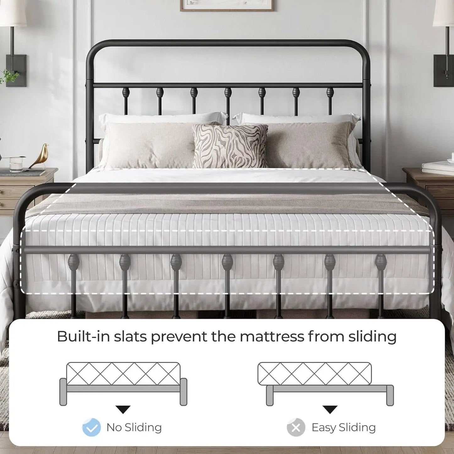 Queen Size Metal Platform Bed Frame With Storage Black from PriceLows™