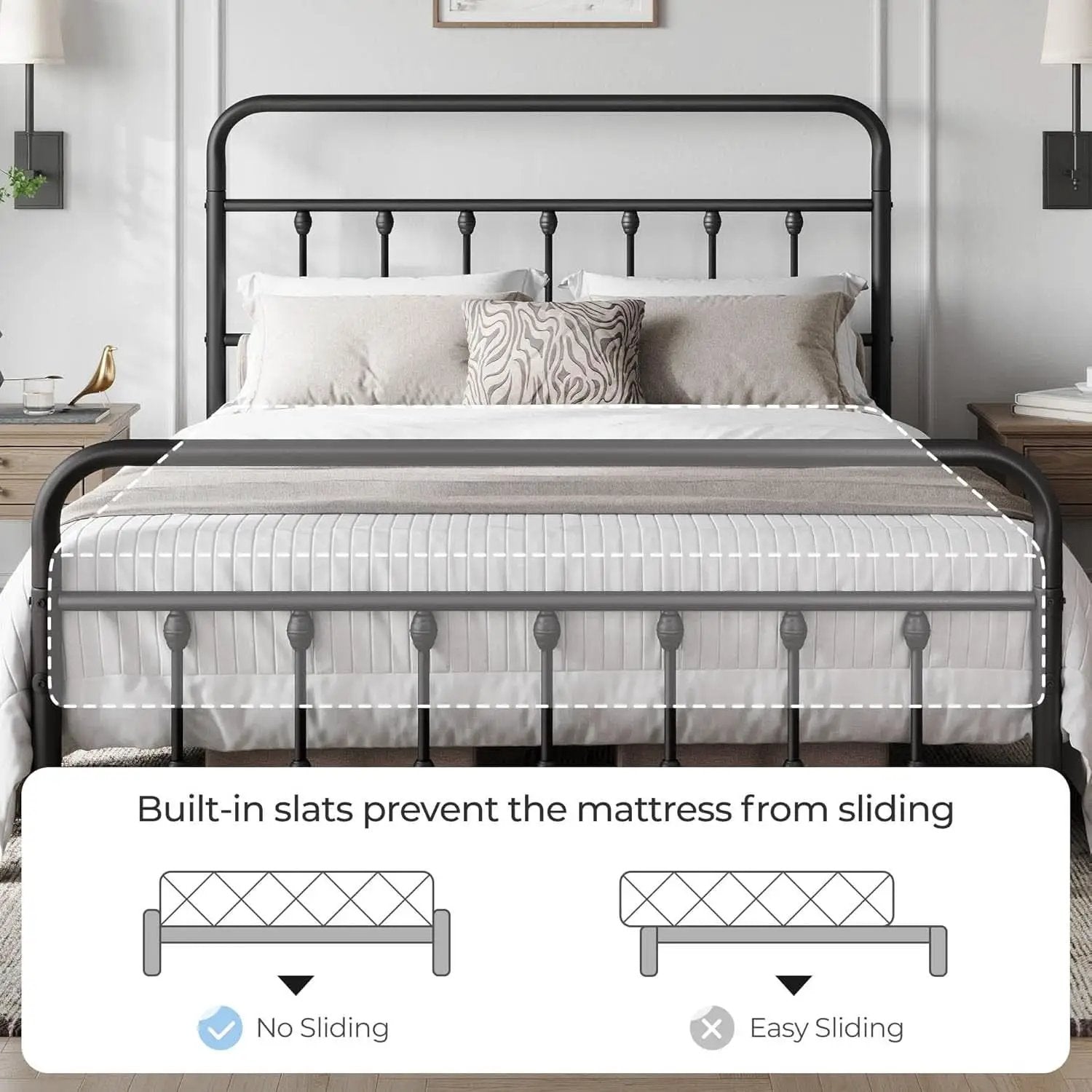Queen Size Metal Platform Bed Frame With Storage Black from PriceLows™