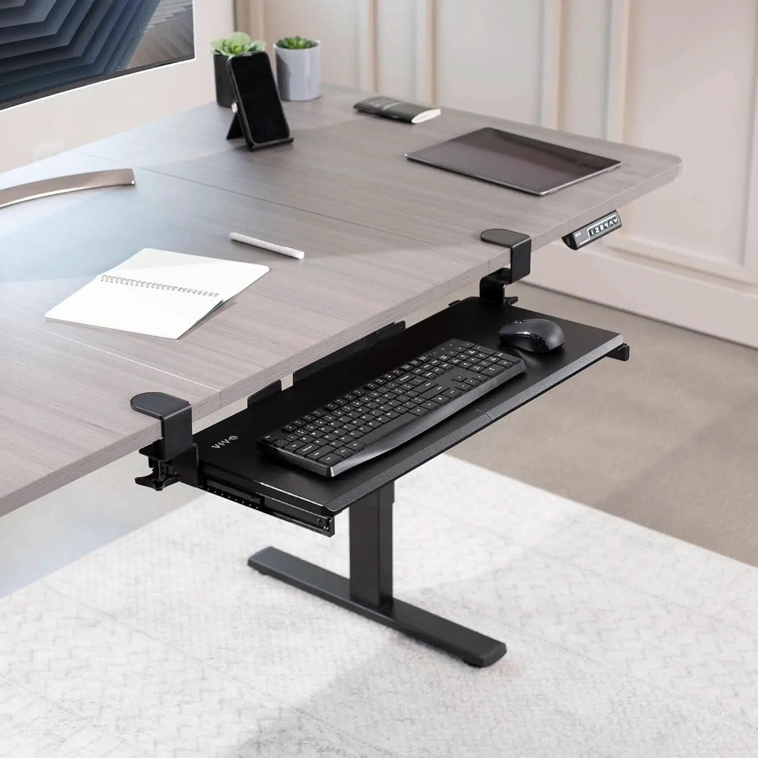 Under Desk Keyboard Tray 27x11 Inch C Clamp Mount Black from PriceLows™