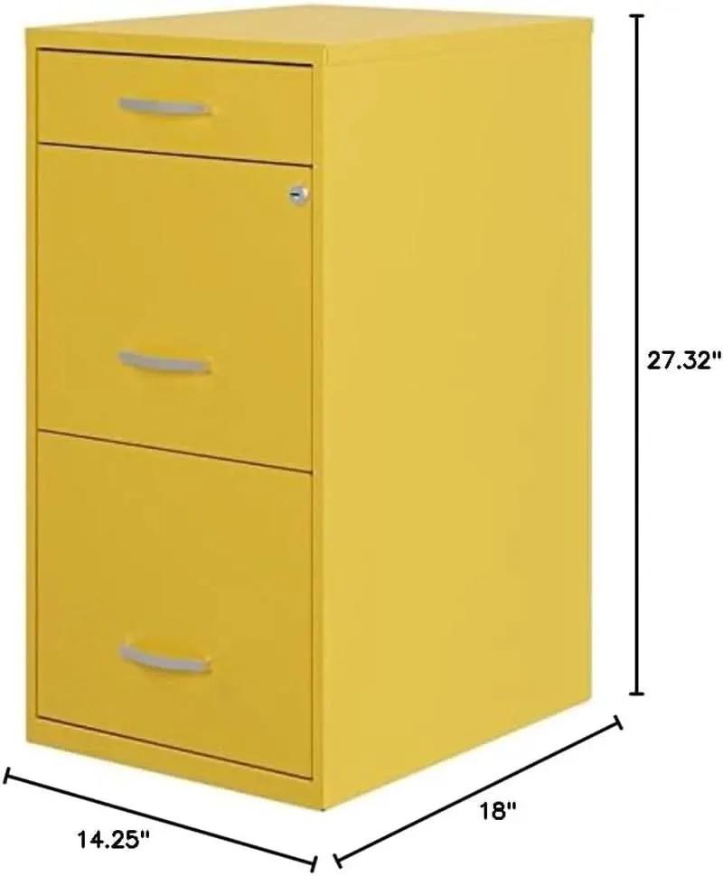 18 Inch Deep Metal File Cabinet With Cam Lock 3 Drawers Yellow