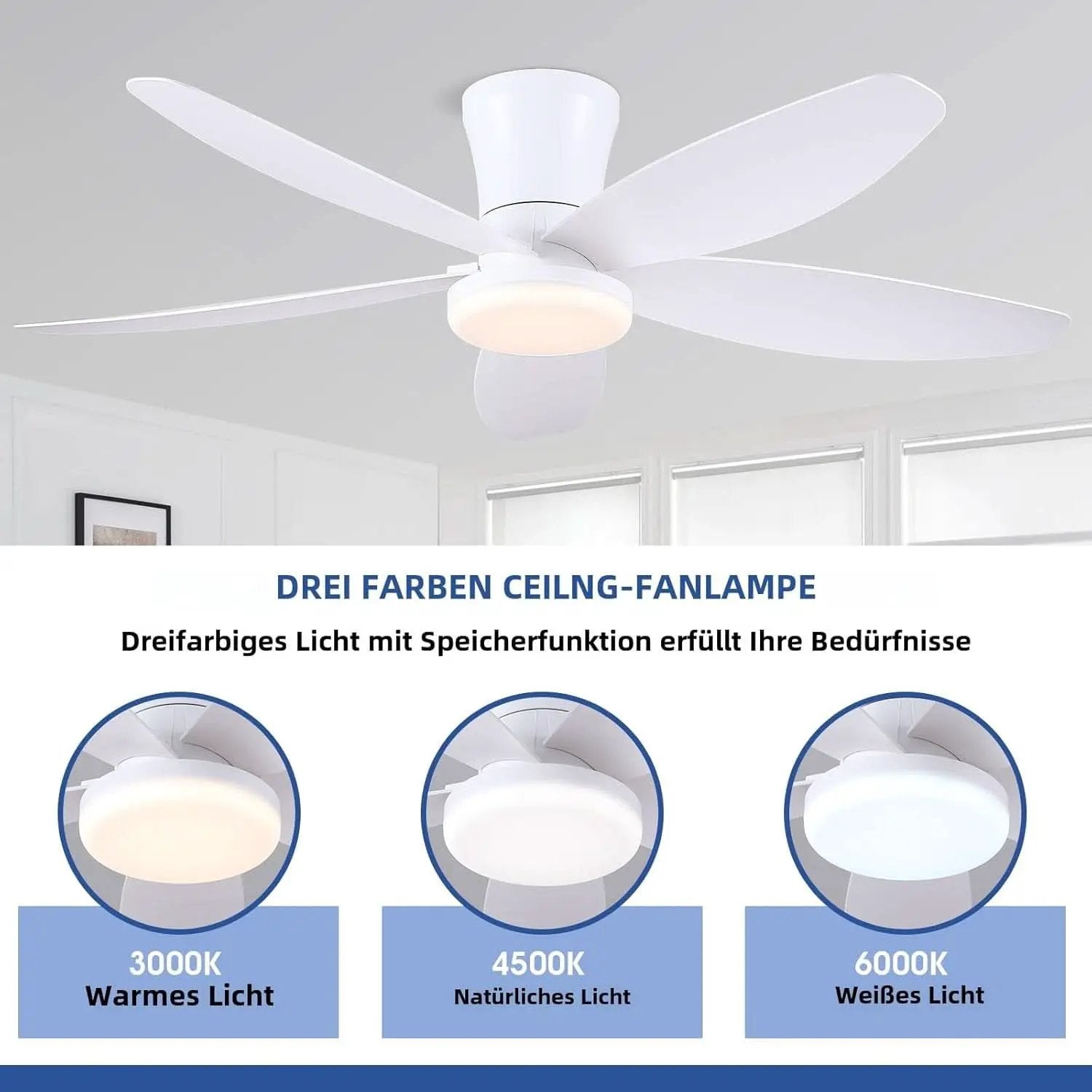 36 Inch White Ceiling Fan With Dimmable LED Remote App Control Energy Efficient from PriceLows™