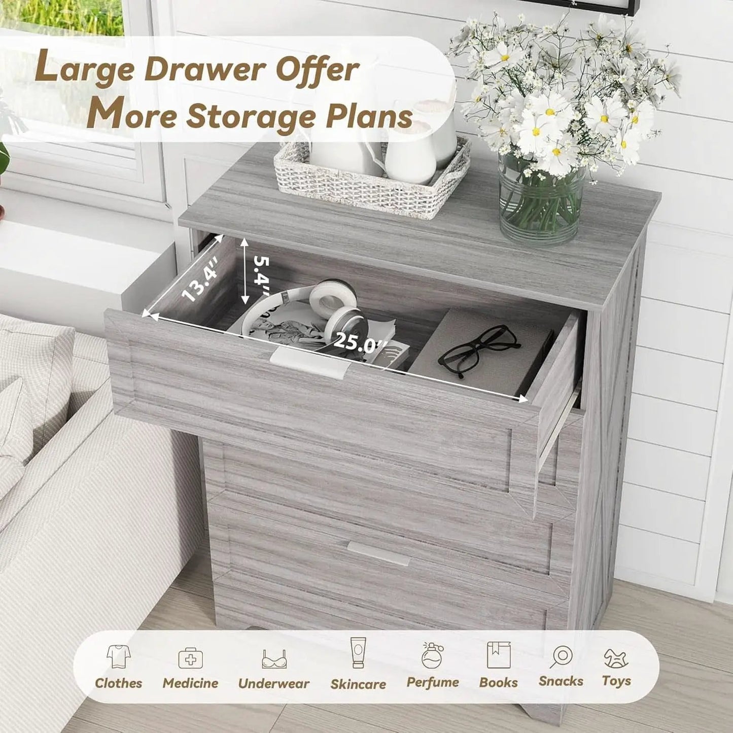 Washed Grey Farmhouse 4 Drawer Distinctive Dresser from PriceLows™