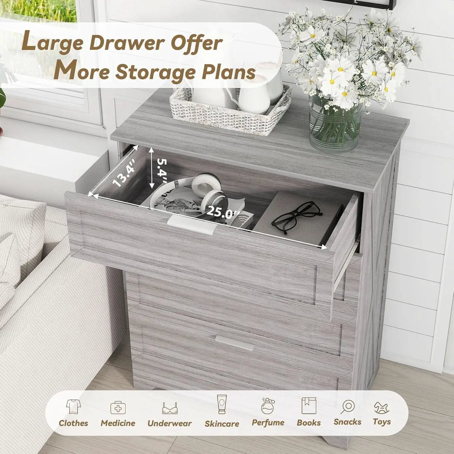 Washed Grey Farmhouse 4 Drawer Distinctive Dresser from PriceLows™