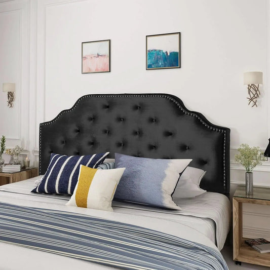 Contemporary Black Velvet Headboard with Button Tufted Design from PriceLows™