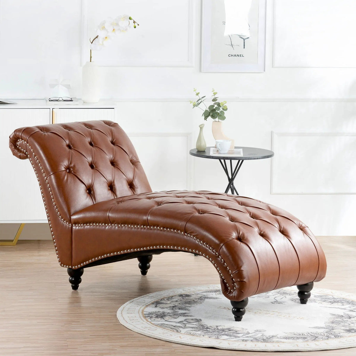 Tufted Armless Chaise Lounge | High Density Foam | Bubble Nail Trim