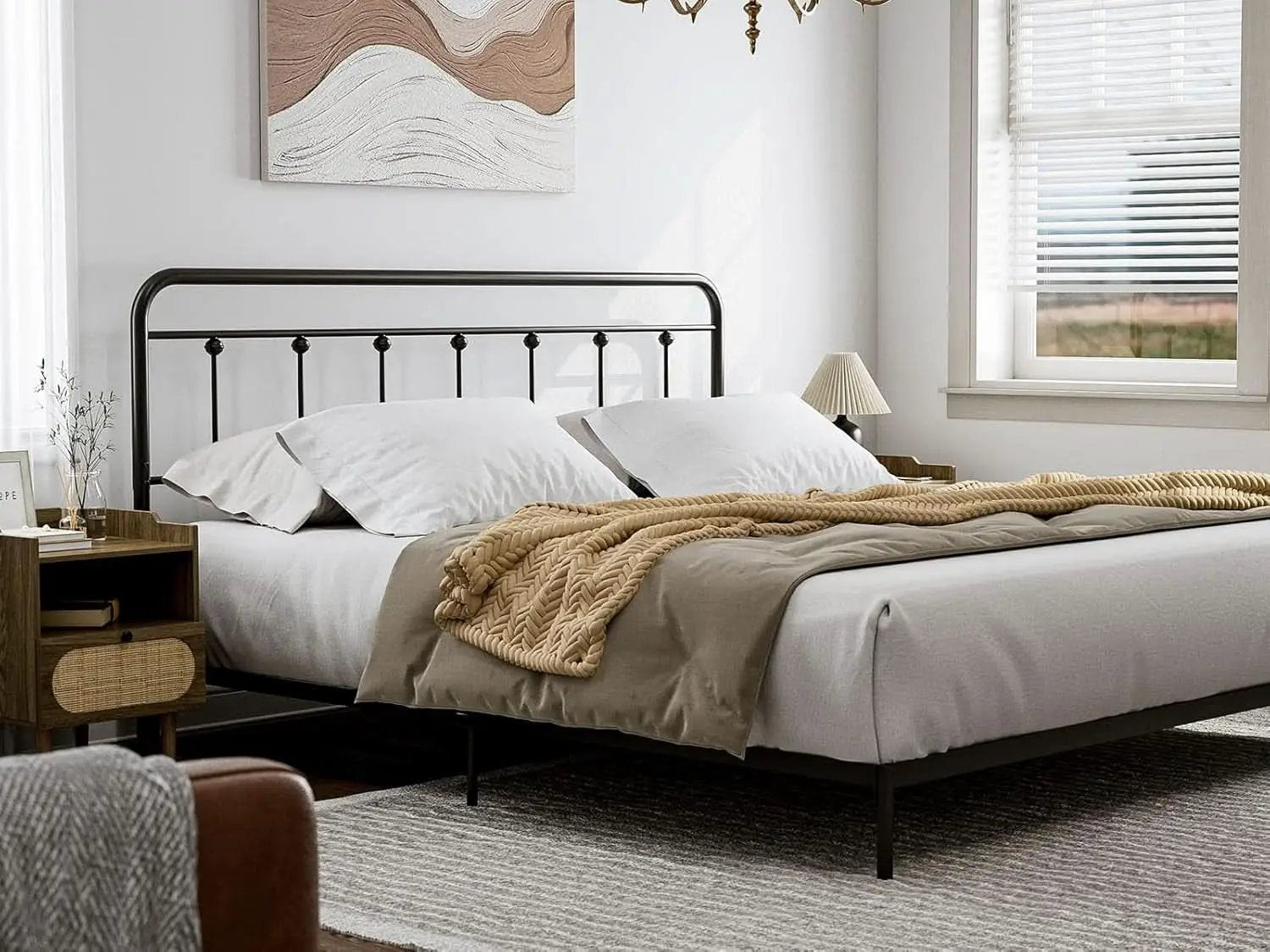 Adjustable Height Metal Headboard in Farmhouse Victorian Style from PriceLows™