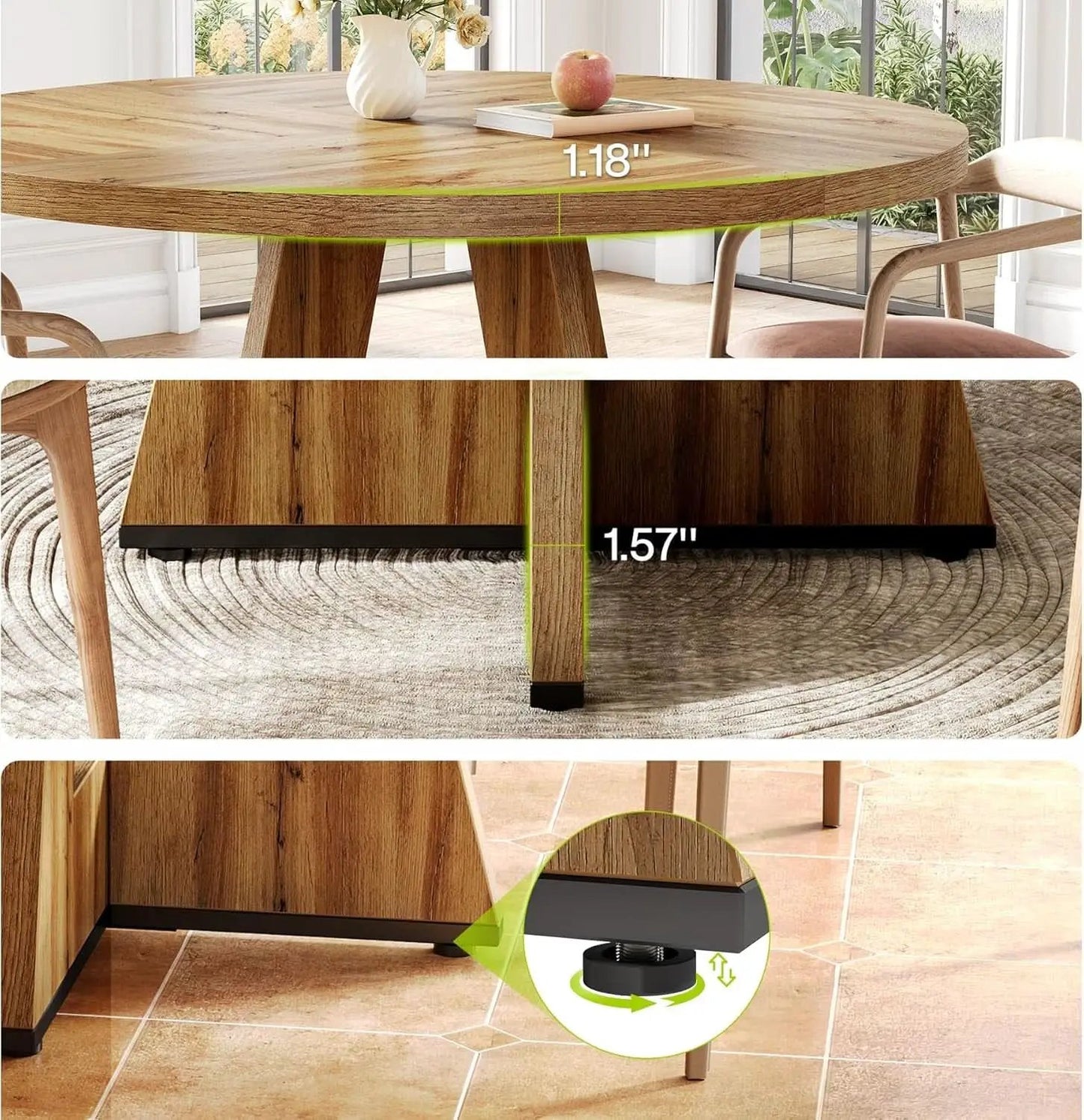 Round Dining Table 47 Inch For 4 To 6 With Wooden Pedestal from PriceLows™