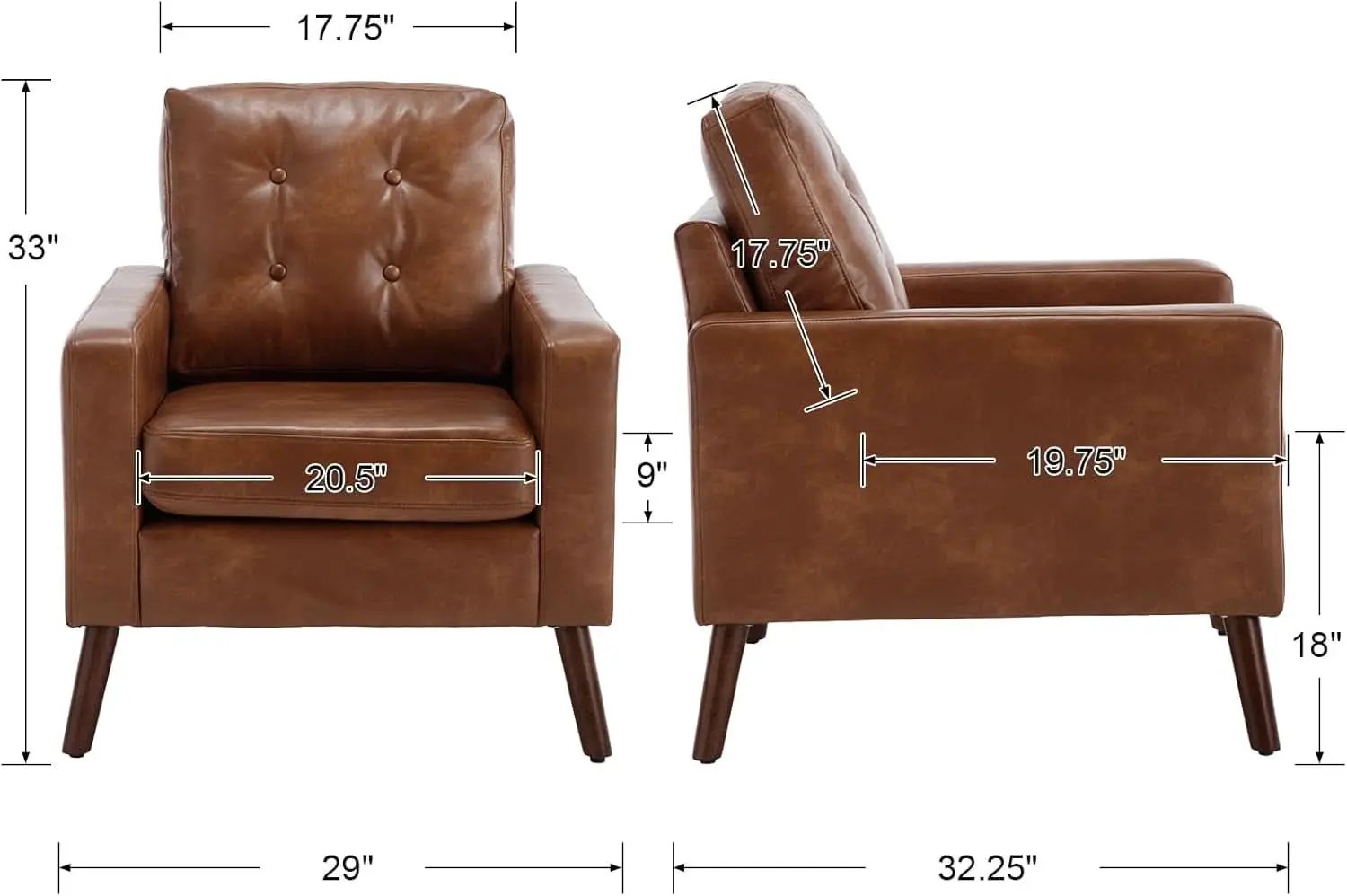 Brown Distinctive Tufted Faux Leather Armchairs Set from PriceLows™