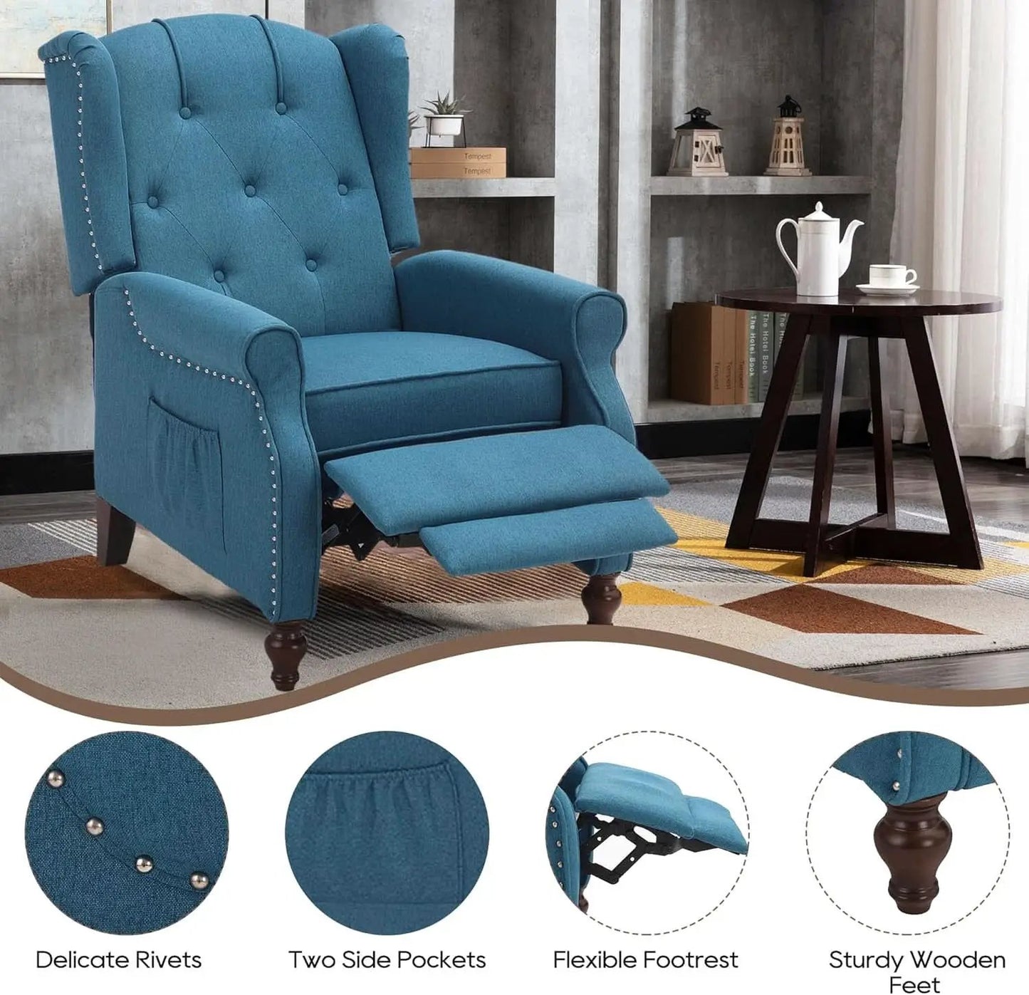 Wingback Recliner Chair With Massage And Heat Tufted Fabric from PriceLows™