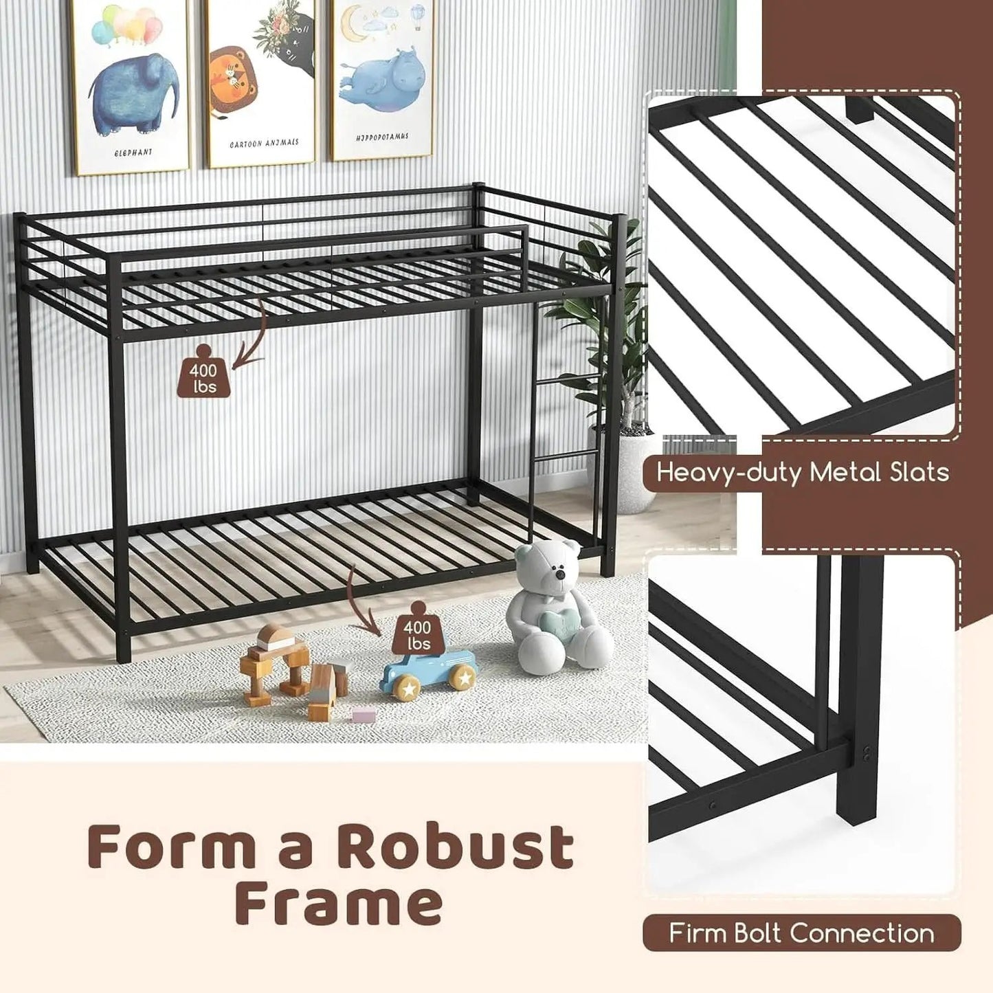 Metal Bunk Bed Twin Over Twin With Safety Guard Rails from PriceLows™