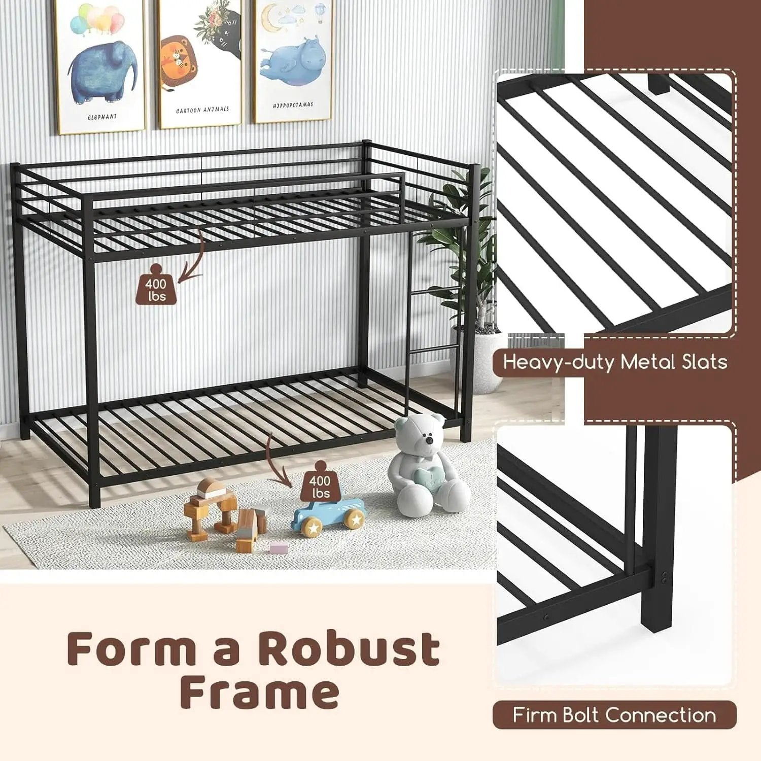 Metal Bunk Bed Twin Over Twin With Safety Guard Rails from PriceLows™