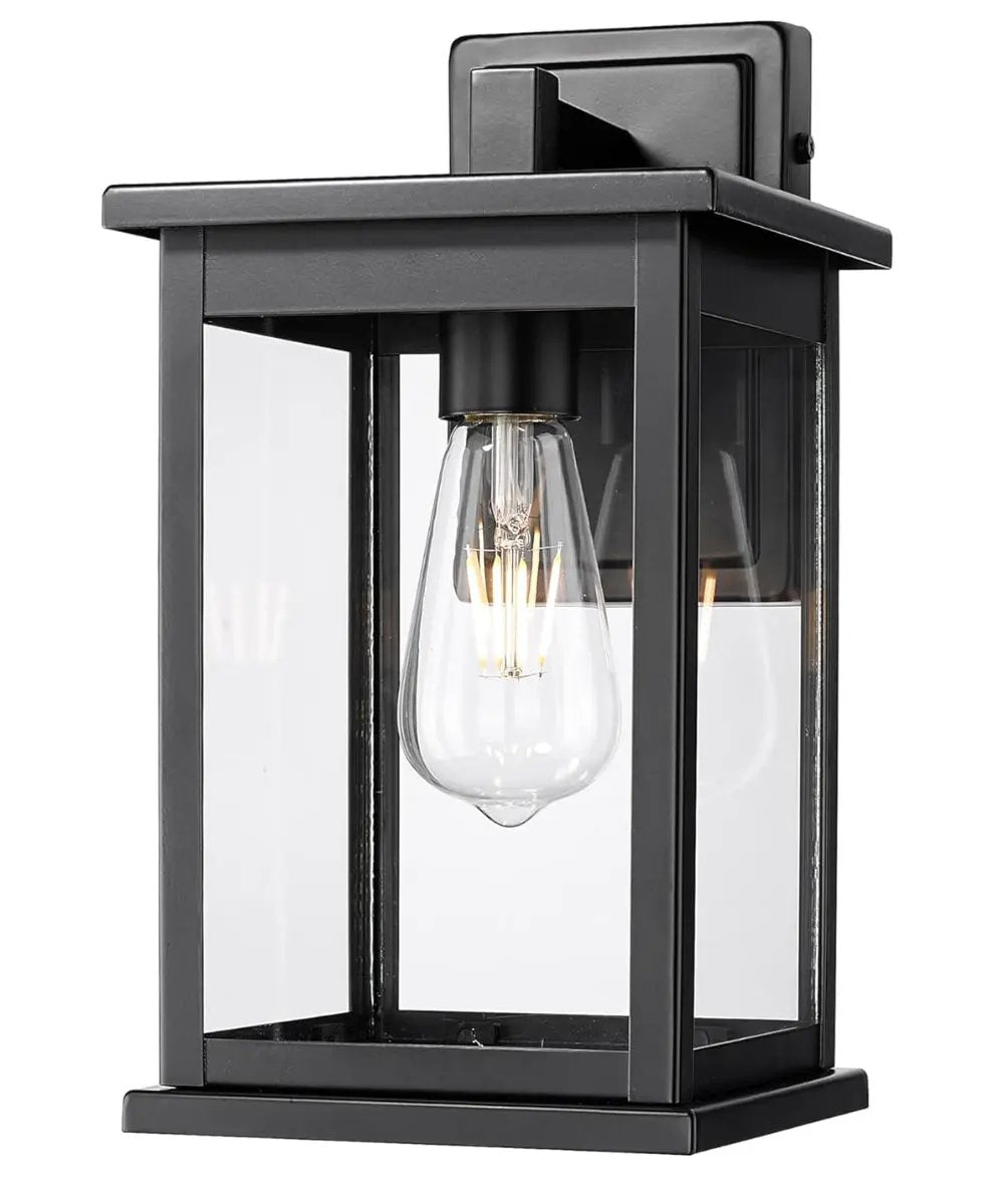 Outdoor Wall Light | 11 Inch Matte Black | Dusk To Dawn Glass Shade