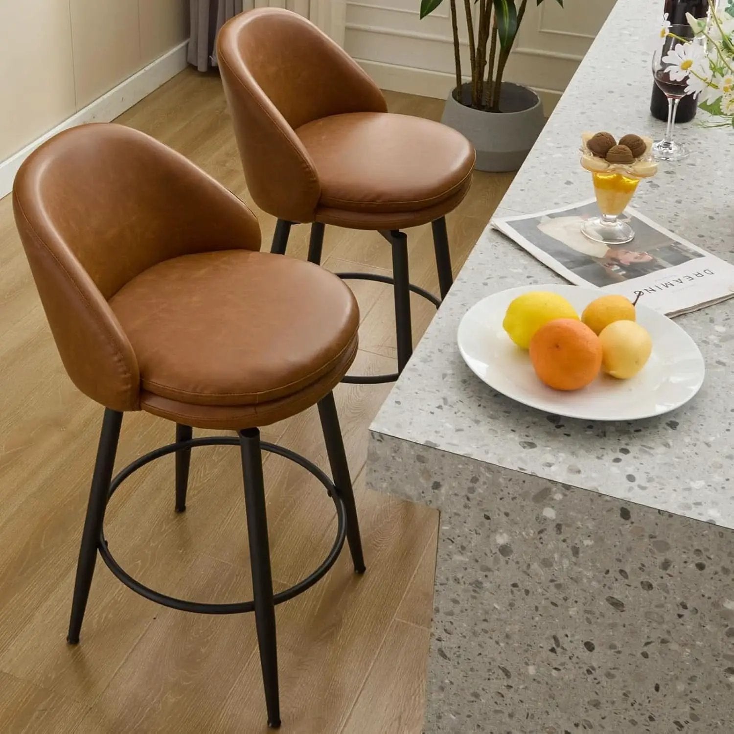 Modern Swivel Bar Stools Set of Two for Kitchen from PriceLows™