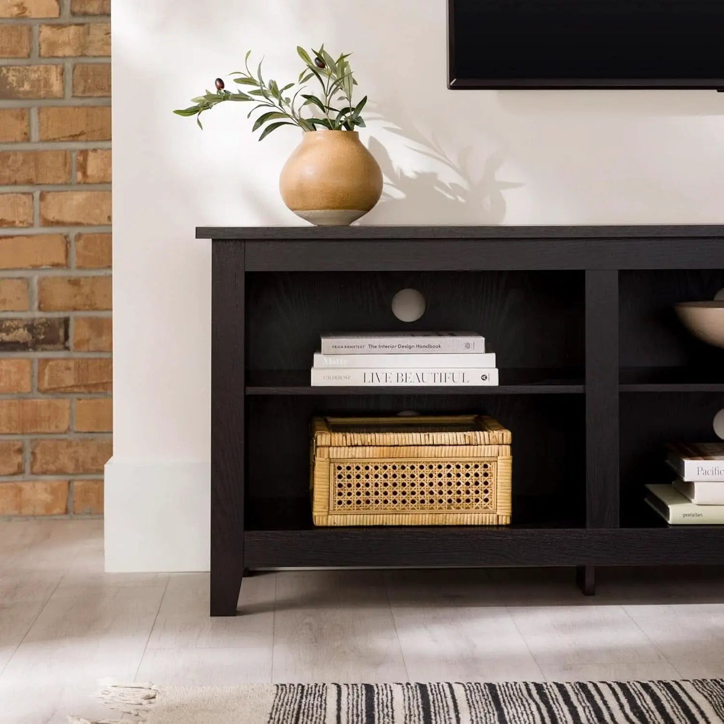 Wren Classic 6 Cubby TV Stand Black 70 Inch for 80 Inch TVs from PriceLows™