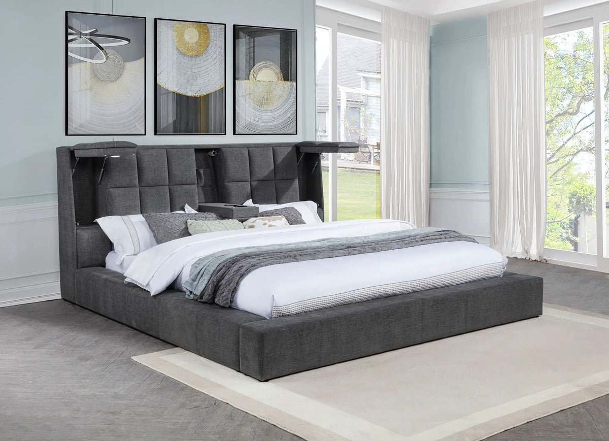Dreux Upholstered Queen Panel Platform Bed | 77.25 x 101.75 x 45.25 in | Bedroom Furniture | Grey