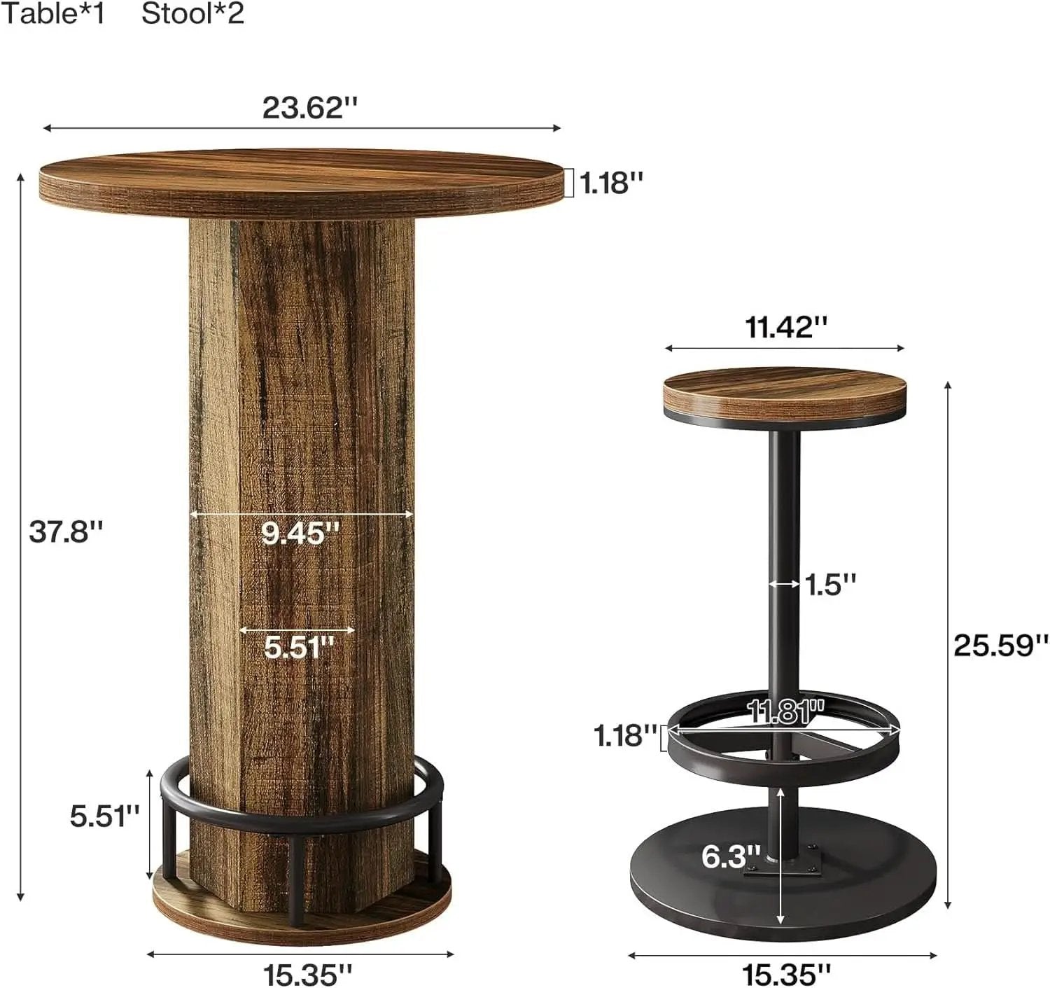 Round Bar Table With Chairs Matte Black Powder coated from PriceLows™
