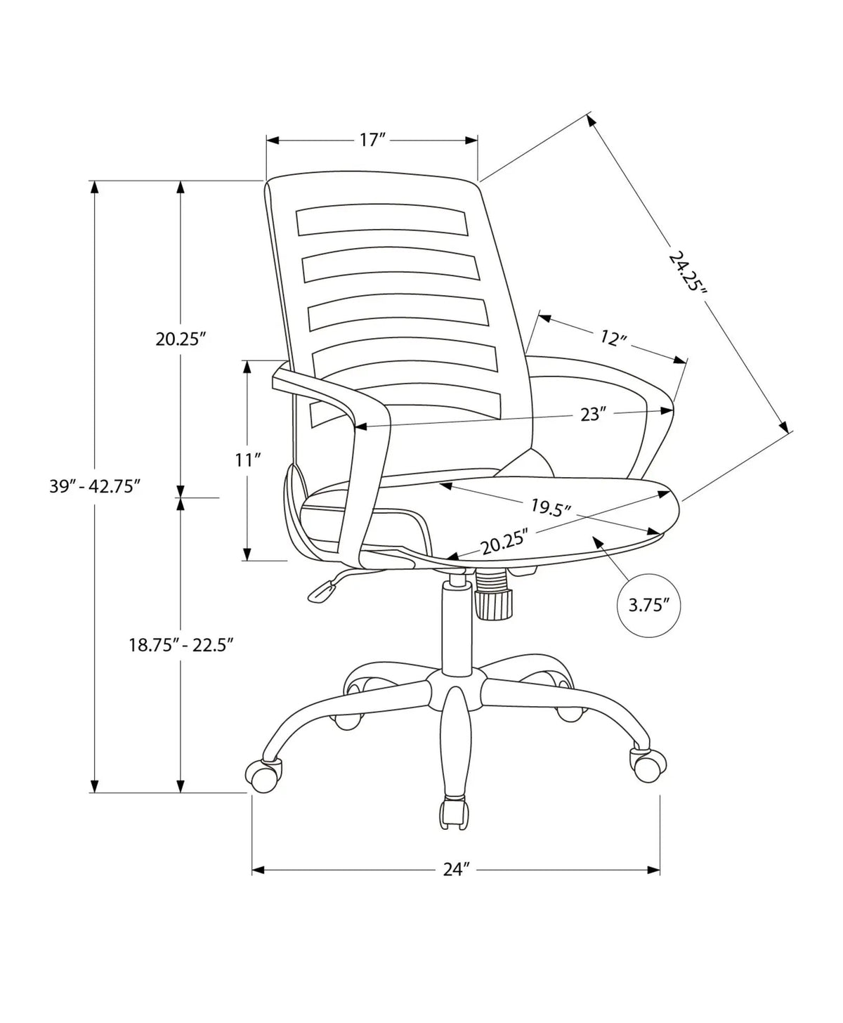 Ladder-Back Office Chair | Mid-Back Ergonomic Design | Adjustable Height | Armrests