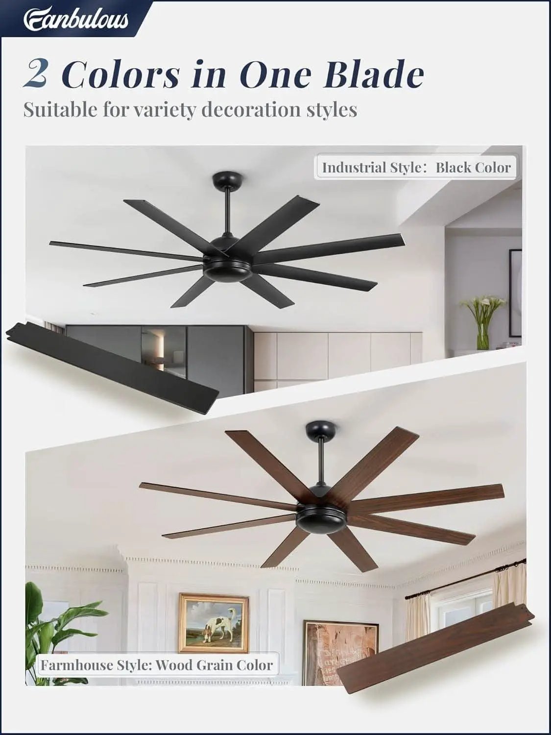 65 Inch Ceiling Fan With Remote Control No Light Indoor Outdoor from PriceLows™