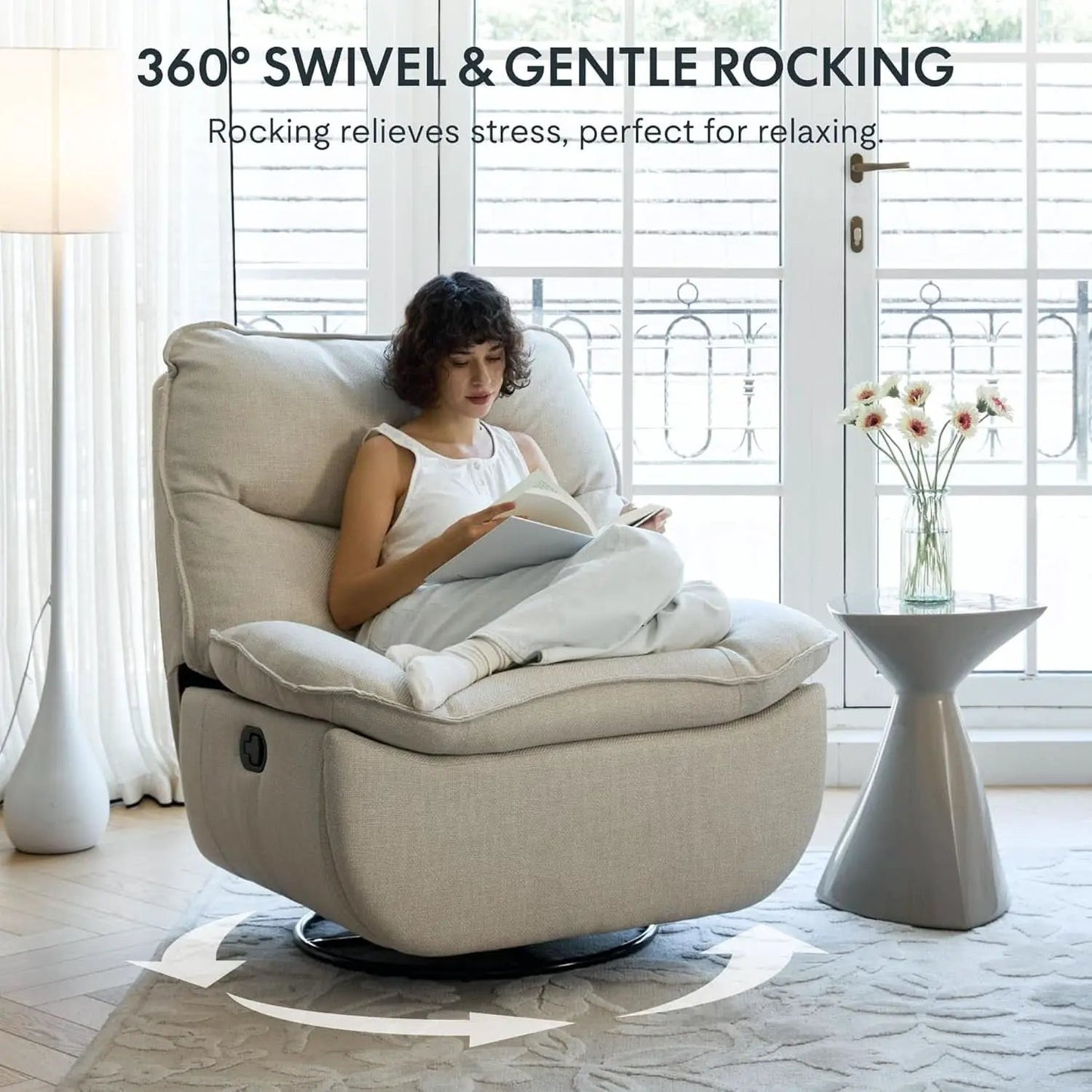 White Three Sixty Degree Swivel Rocker Recliner Chair from PriceLows™