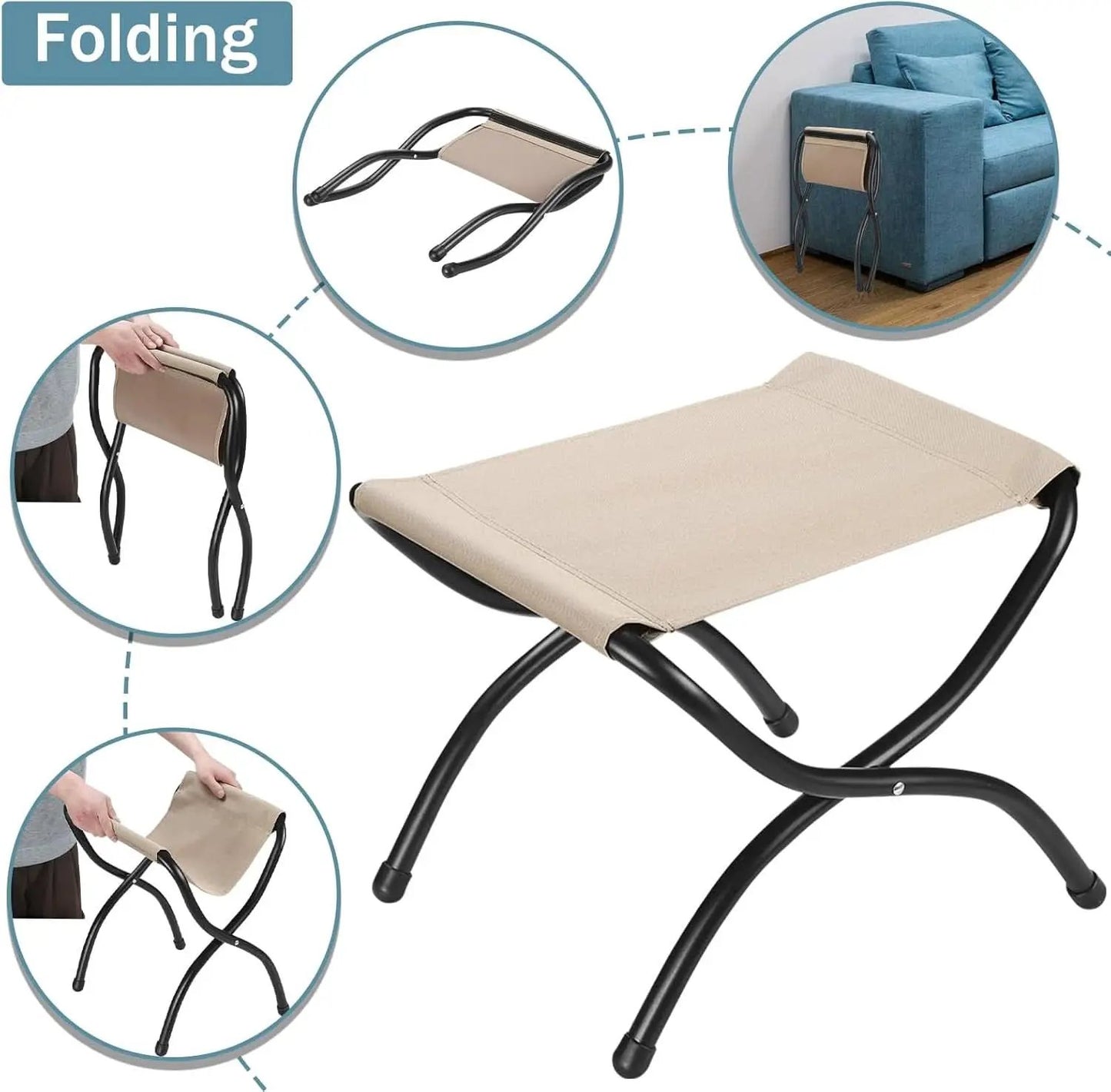 15 Inch Foldable Foot Stool Ottoman Charcoal Gray Washable from PriceLows™