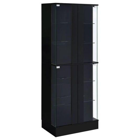 Cabra 4-door LED Curio Display Cabinet Black High Gloss | 24 x 14.25 x 63.75 in | Tempered Glass | Home