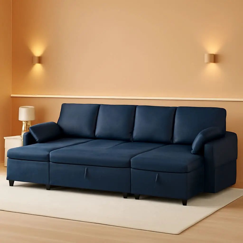 Blue Genuine Suede Leather 110Inch Sectional Sleeper from PriceLows™