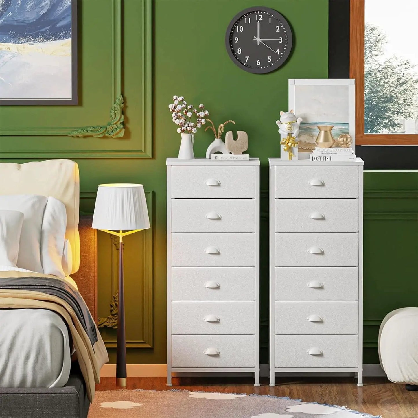 White Tall Dresser With Six Fabric Drawers For Organization from PriceLows™
