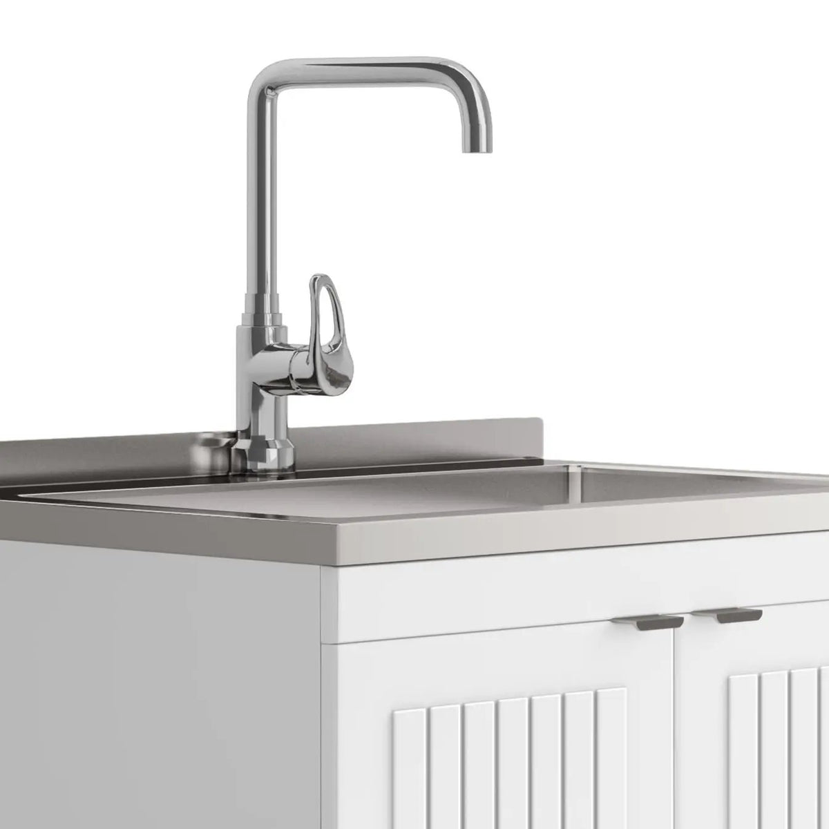 Murphy Laundry Cabinet | Faucet And Stainless Steel Sink | Two Doors | Brushed Nickel Hardware