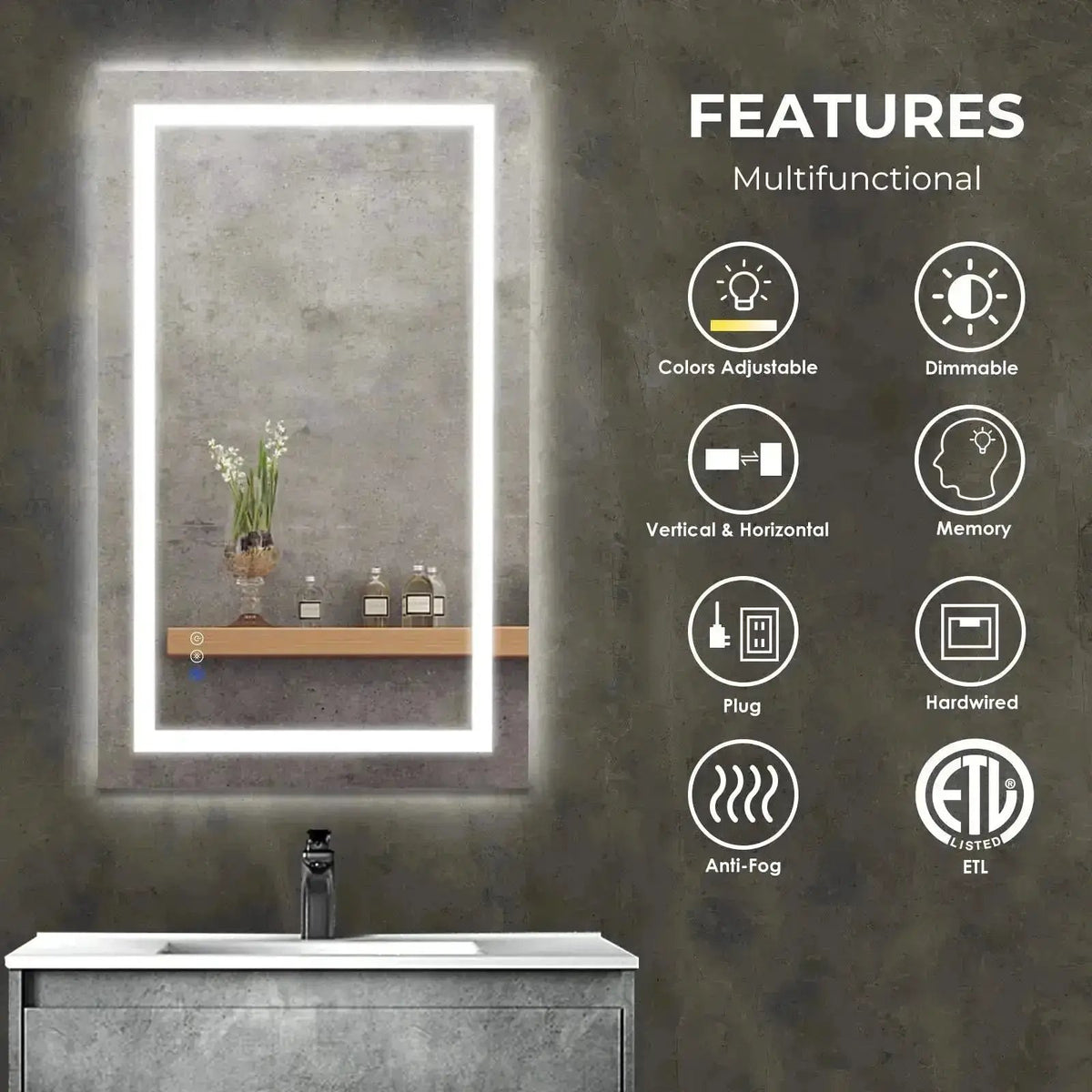 HAUSVITA 36x24" Center Glow LED Bathroom Vanity Mirror from PriceLows™