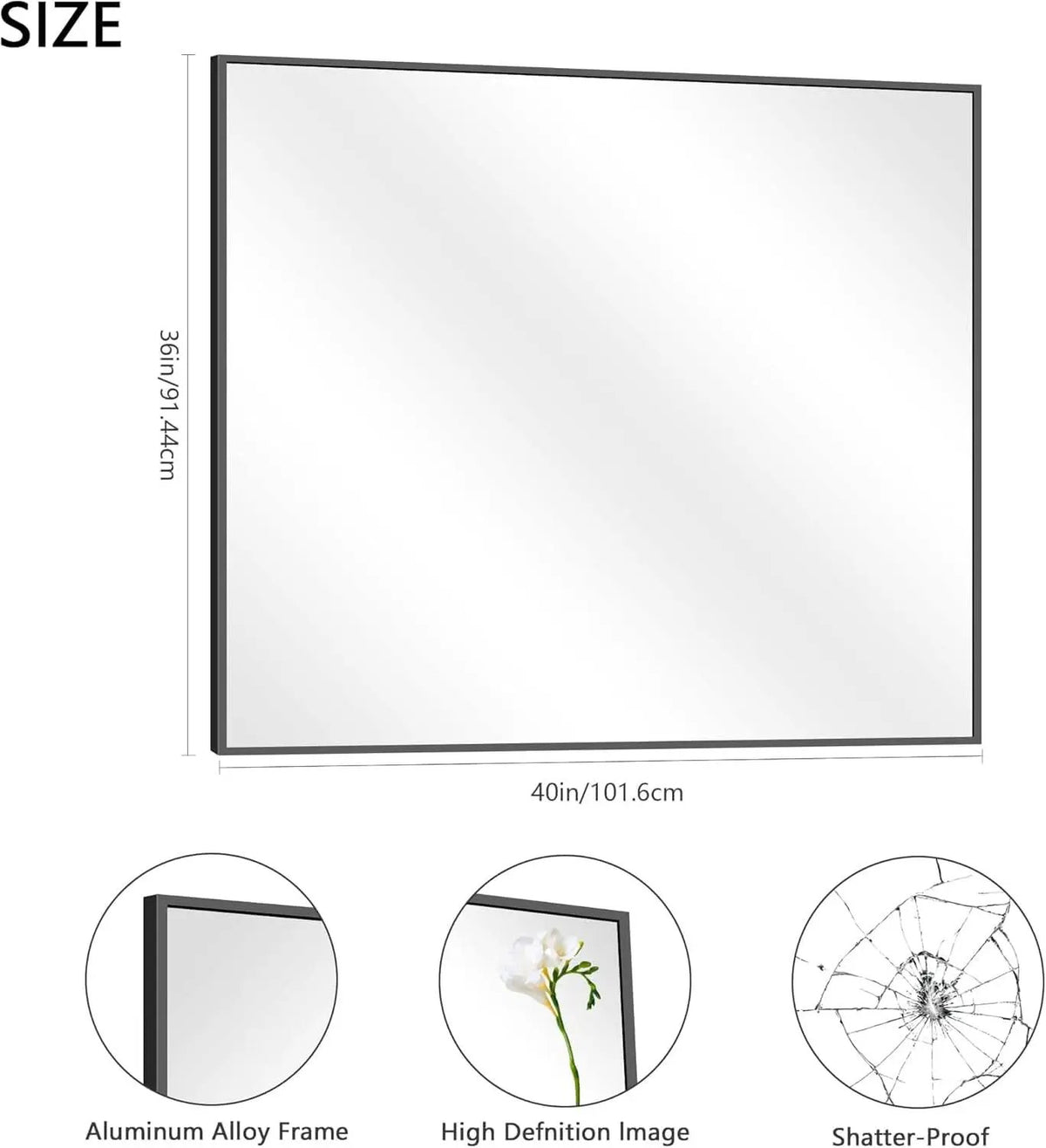 36x40 Black Wall Mirror With Horizontal Or Vertical Mount from PriceLows™