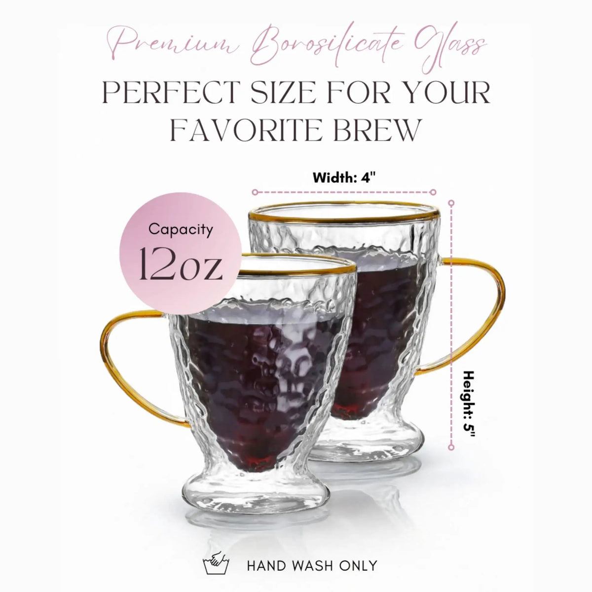 Glass Coffee Cups | Double Wall Design | Hammered Texture