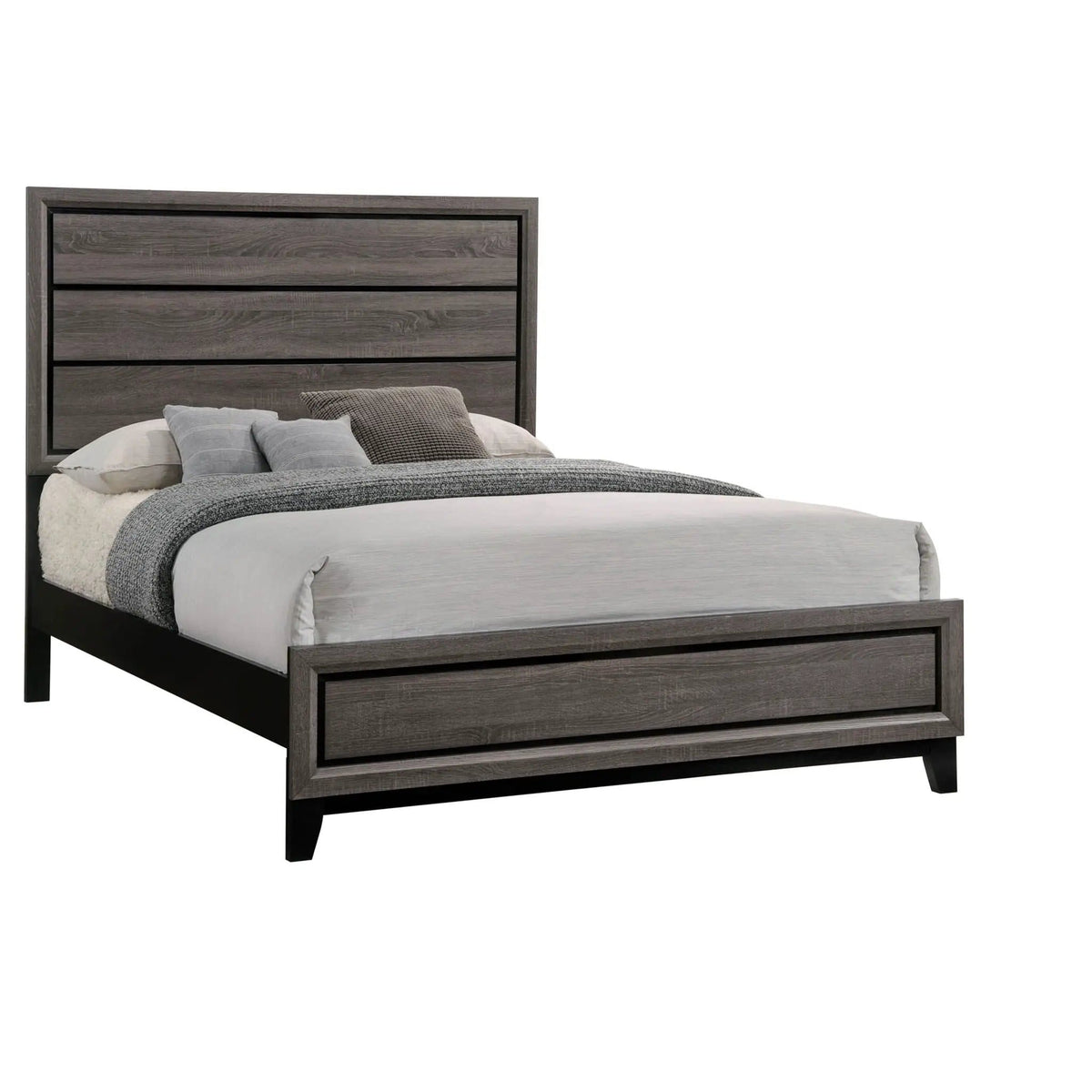 Watson Wood Queen Panel Bed Grey | 63.5 x 84.5 x 56.5 in | Rubberwood & Engineered Wood | Oak