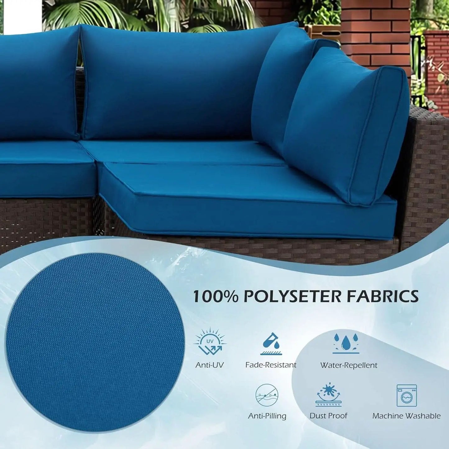 Outdoor Replacement Cushions For 14 Piece Rattan Wicker Set Water Repellent Blue from PriceLows™