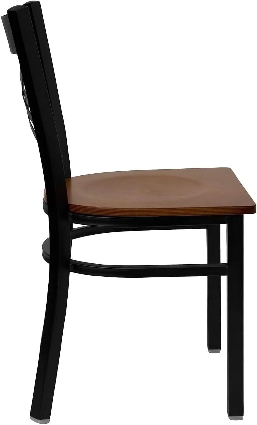 2 Pack HERCULES Series Black X Back Metal Dining Chairs With Cherry Wood Seats For Home Or Commercial Use from PriceLows™