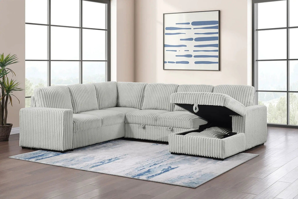 Devonshire Sleeper Sectional Sofa Storage Chaise | 122 x 96.75 x 39.25 in | Living Room Furniture | Grey