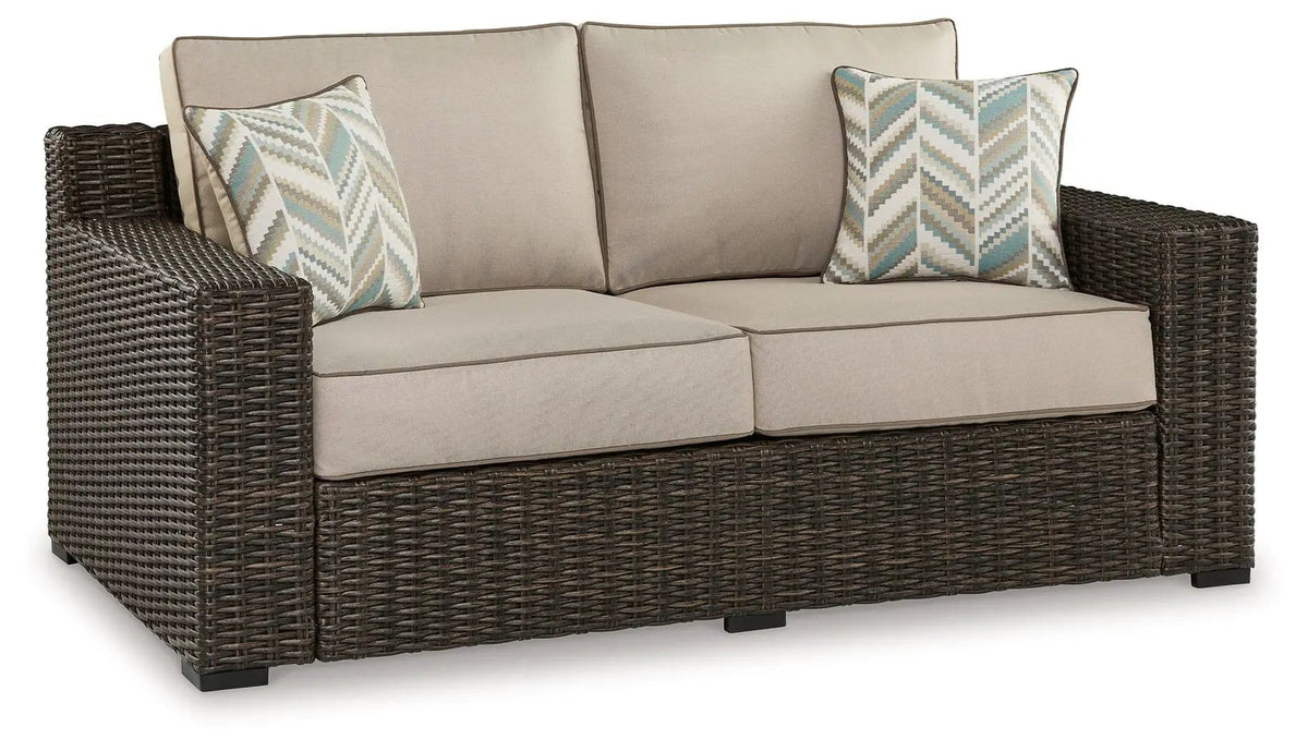 Coastline Bay Loveseat With Cushion | 71 x 36 x 36 in | Polyester & Fabric | Brown