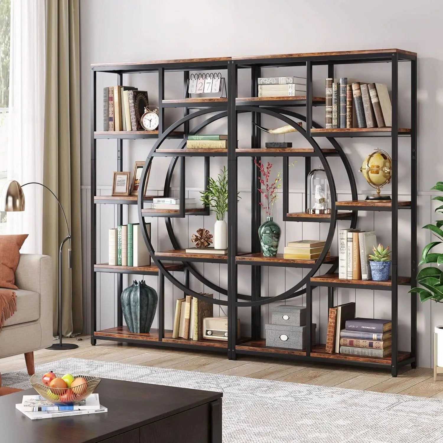 Industrial Black 5 Tier Etagere Bookcase For Living Room from PriceLows™