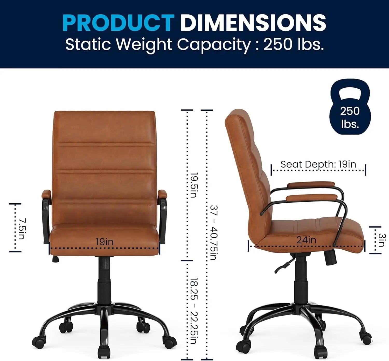 Whitney Mid-Back Leather Desk Chair Brown Black Adjustable Height from PriceLows™