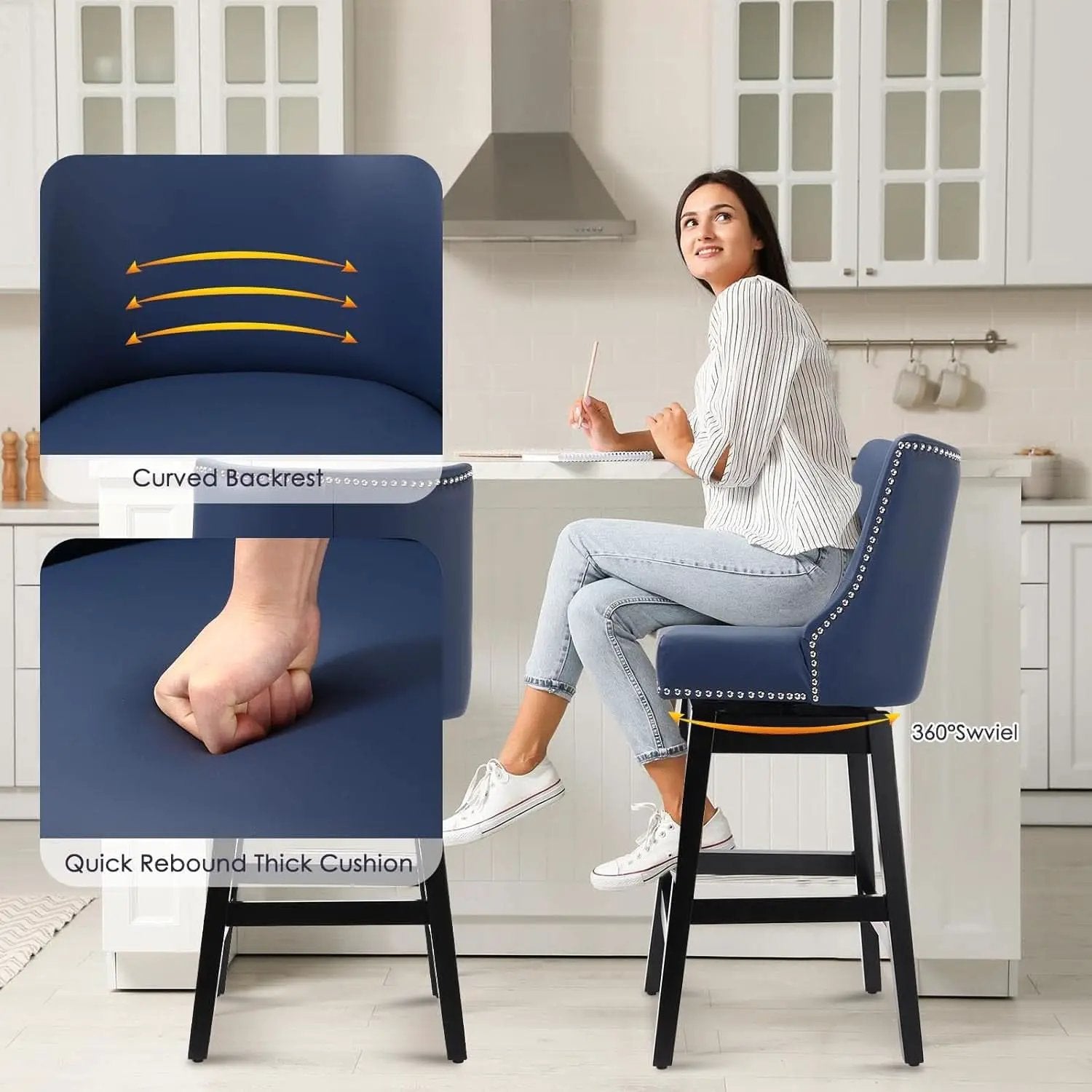 Swivel Bar Stools 26 Inch Counter Height Blue Faux Leather from PriceLows™