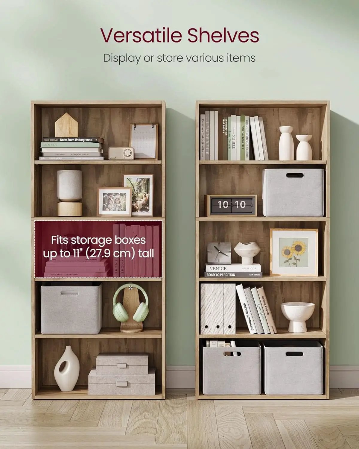 Bookshelf 23.6 Wide 5 Tier Adjustable Bookcase Camel Brown from PriceLows™