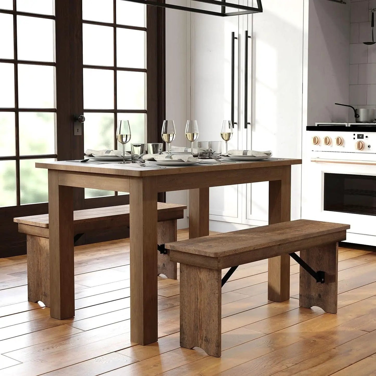 Hercules 46x30 Antique Rustic Solid Pine Farm Dining Table from PriceLows™