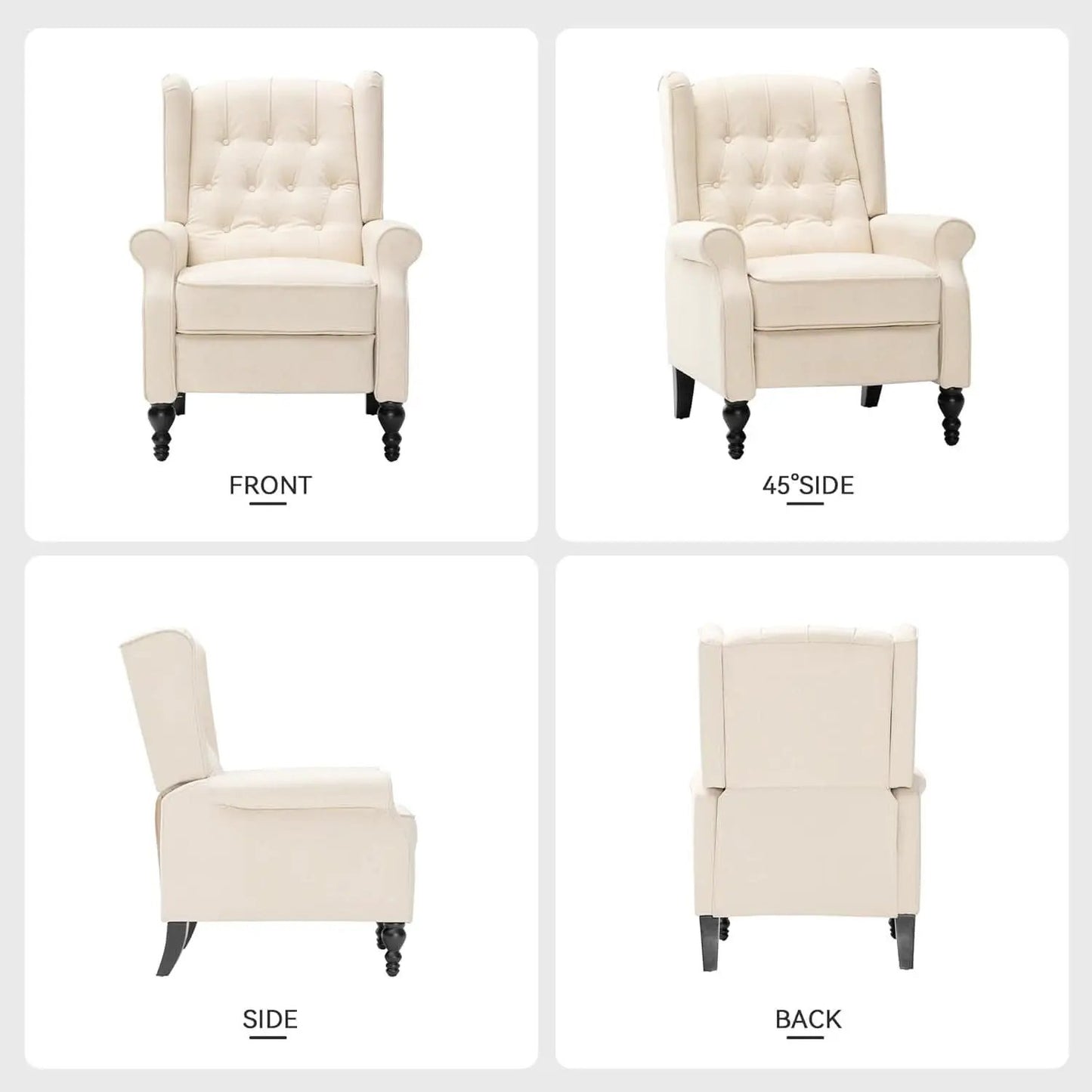 Beige Mid Century Wingback Recliner Chair With Upholstered Fabric from PriceLows™